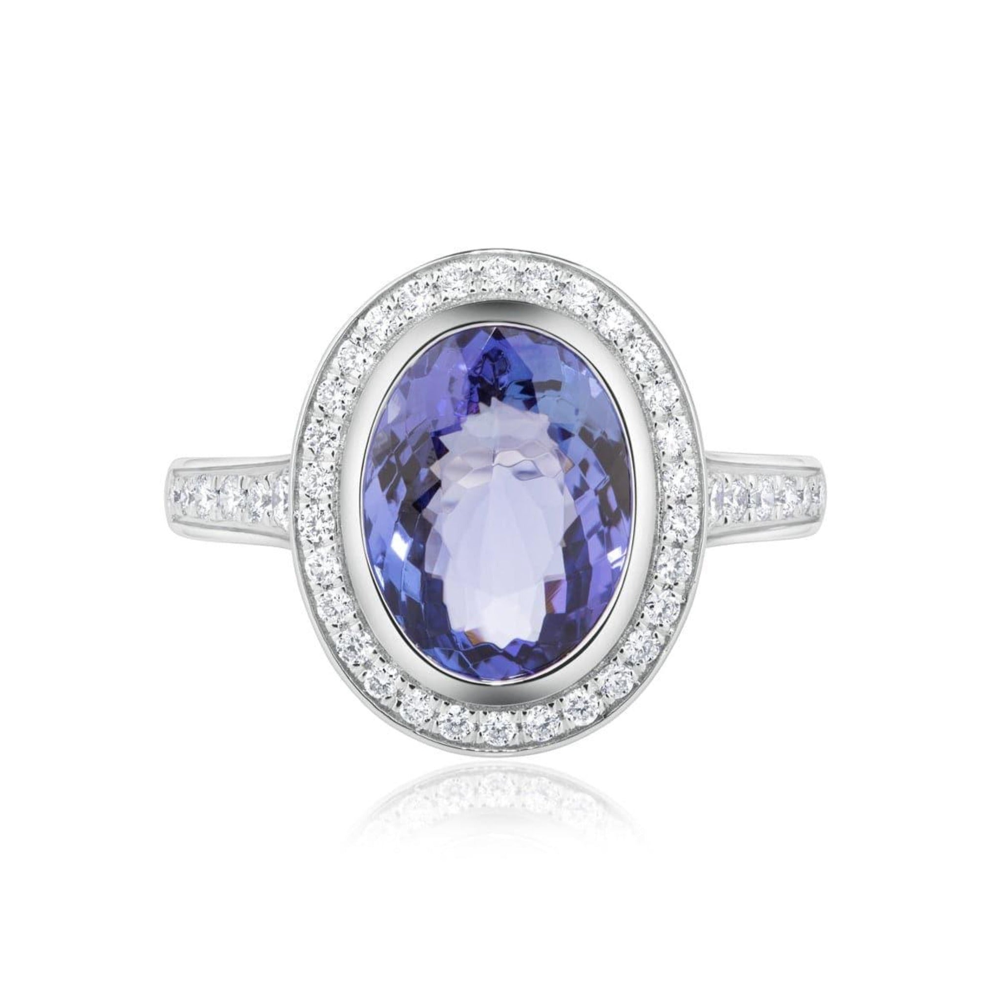 Oval Tanzanite and Diamond Halo Ring - Rosendorff Diamond Jewellers